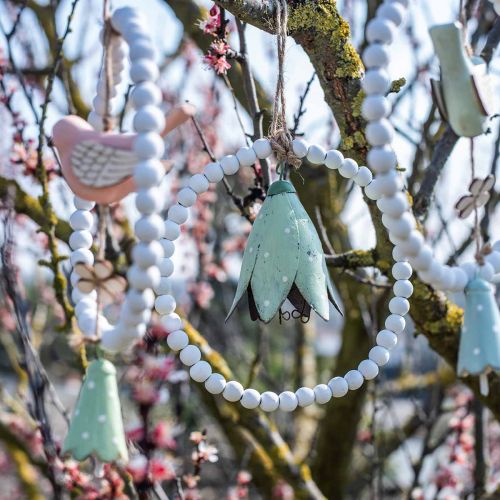 Product Metal blossoms, bluebells to hang, spring decoration, metal pendant H10.5cm white, pink, green set of 3