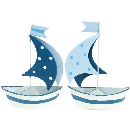 Floristik24 Decorative sailing boat made of metal blue, white 9,5cm x 13cm 2pcs