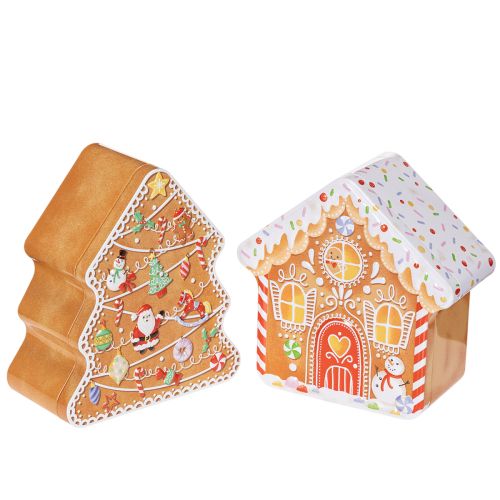 Metal Tin Set Christmas Tree and Gingerbread House Design 14cm buy online | Floristik24.co.uk