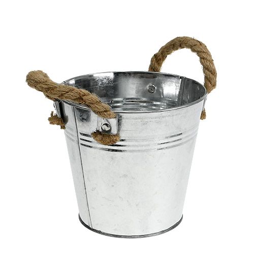 Floristik24 Tin bucket with rope handles glossy Ø16cm