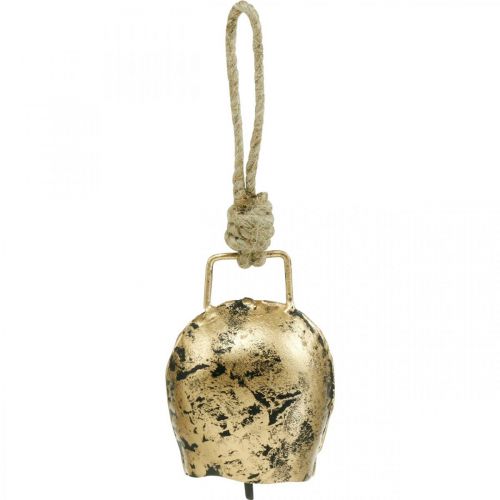 Floristik24 Bells to hang, mini cowbells, country house, metal bells golden, antique look 7 × 5cm 12pcs