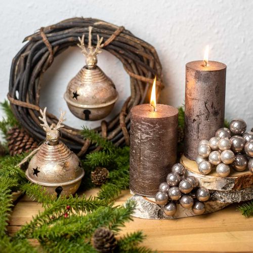 Floristik24 Metal bells with reindeer decoration, Advent decoration, Christmas bell with stars, gold bells antique look Ø9cm H14cm 2 pcs