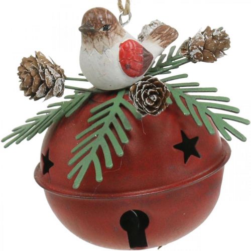 Floristik24 Bells with robins, bird decorations, winter, decorative bells for Christmas white / red Ø9cm H10cm set of 2