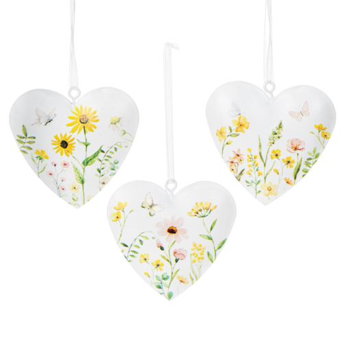 Heart pendants with floral patterns as wall decoration, 7cm, 6 pieces