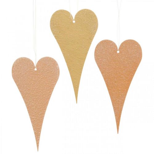 Hanging decoration deco hearts to hang up orange/yellow 15cm 6pcs