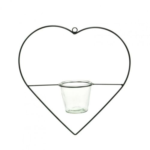 Product Lantern heart metal 28cm tea light holder for hanging glass 9cm