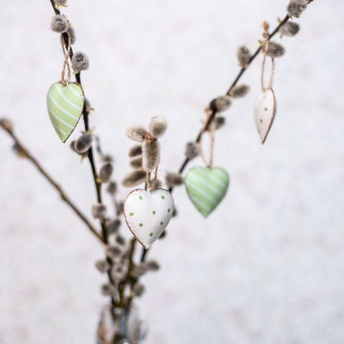 Product Metal hearts for hanging, Valentine&#39;s Day, spring decoration, heart pendant green, white H3.5cm 10pcs