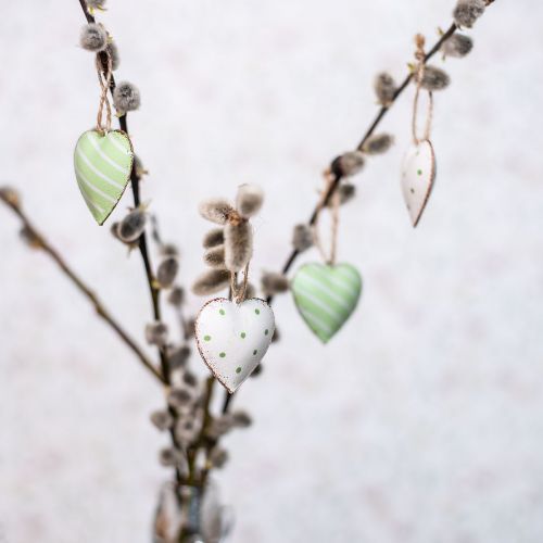 Floristik24 Metal hearts for hanging, Valentine&#39;s Day, spring decoration, heart pendant green, white H3.5cm 10pcs