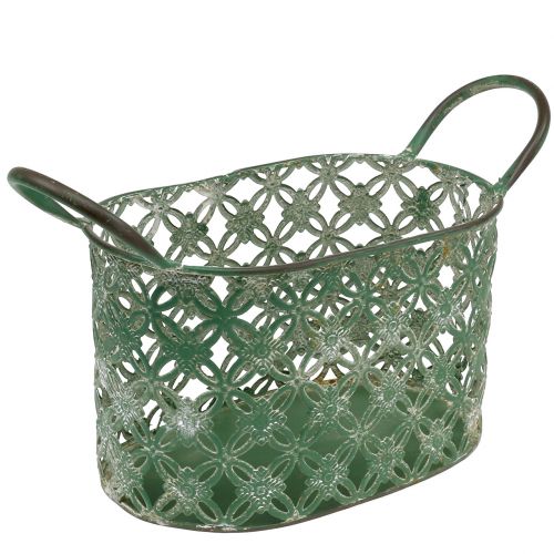 Floristik24 Metal oval basket with handle 25cm x 16.5cm H21cm Green