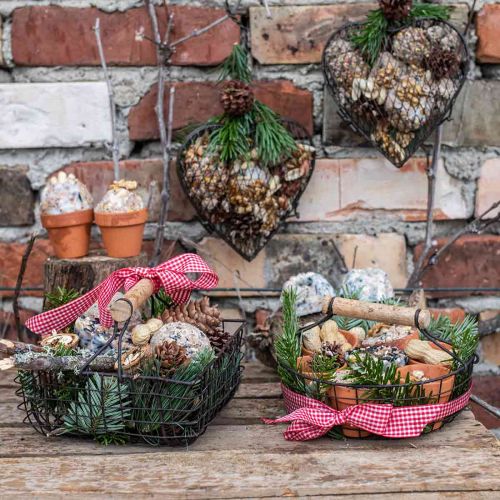 Floristik24 Metal basket with handle, basket for planting, wire basket variation brown, natural H10.5/12/13/11.5cm set of 4