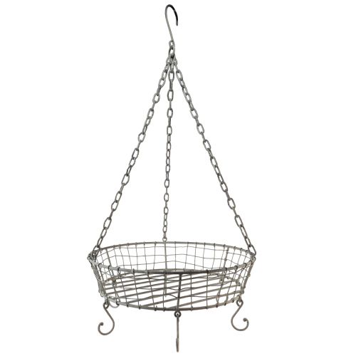 Product Metal basket for hanging with hooks gray vintage Ø39.5cm