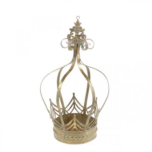 Floristik24 Metal crown, tealight holder for Advent, planter for hanging golden, antique look Ø16.5cm H27cm