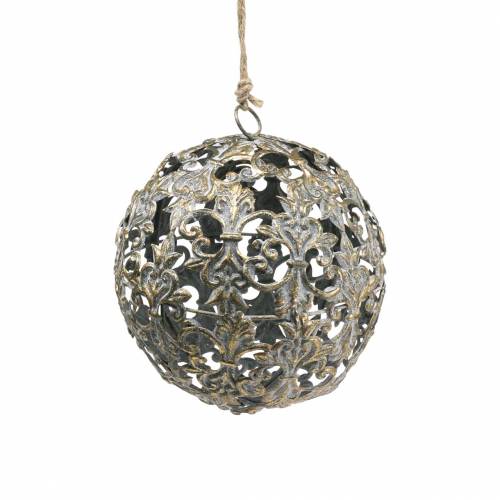 Floristik24 Ball to hang with ornaments antique look golden metal Ø12cm