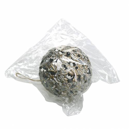 Floristik24 Ball to hang with ornaments antique look golden metal Ø12cm