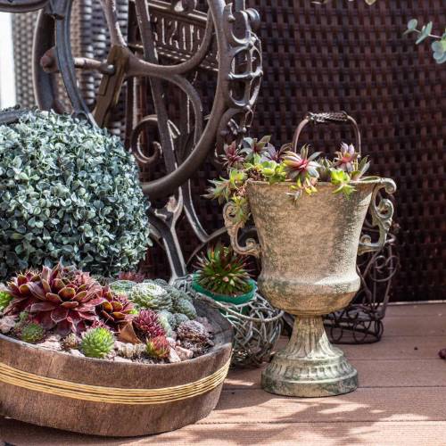 Floristik24 Metal cup goblet moss green beige Ø16cm H24cm