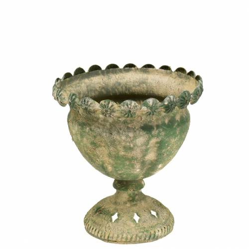 Floristik24 Decorative cup, antique look, metal, moss green Ø13cm H14.5cm