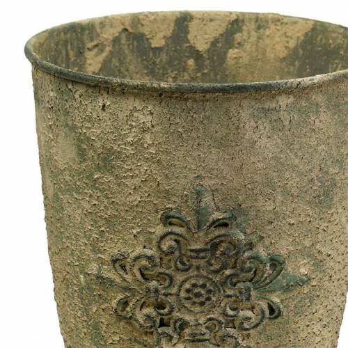 Floristik24 Decorative metal cup goblet with ornament moss green, beige Ø16cm H31cm
