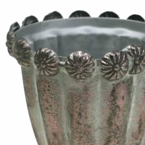 Floristik24 Decorative metal cup silver gray, washed white Ø9.7cm H14.7cm
