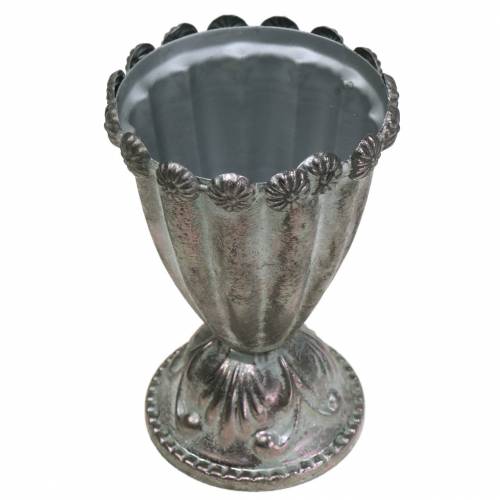 Floristik24 Decorative metal cup silver gray, washed white Ø9.7cm H14.7cm