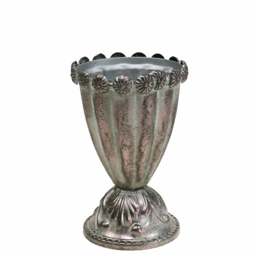 Floristik24 Decorative metal cup silver gray, washed white Ø9.7cm H14.7cm