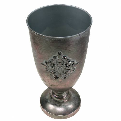 Floristik24 Decorative metal goblet with ornament silver gray Ø16.5cm H31cm