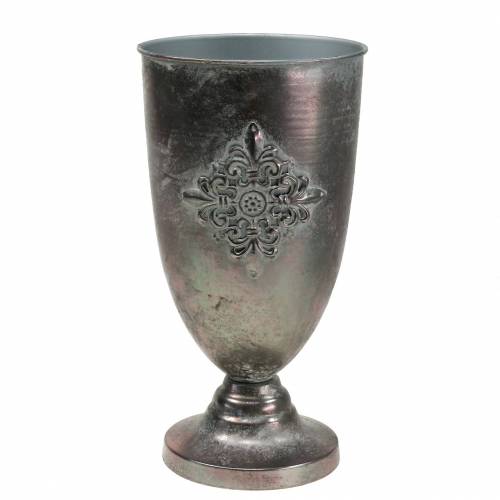 Floristik24 Decorative metal goblet with ornament silver gray Ø16.5cm H31cm