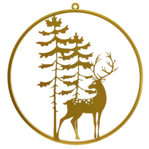 Product Decorative ring gold to hang up deer metal decoration Christmas Ø38cm