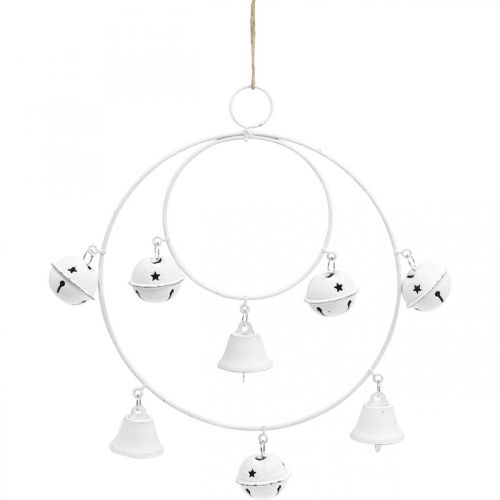 Floristik24 Ring with bells, Advent decoration, ring wreath, metal decoration for hanging White H22.5cm W21.5cm