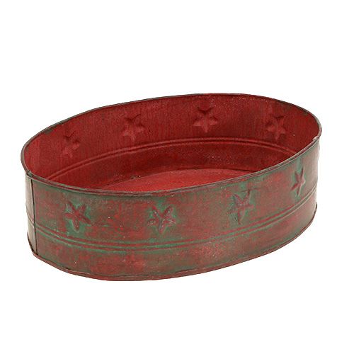 Floristik24 Metal bowl oval red with star pattern 24.5cm x 17.5cm H7cm