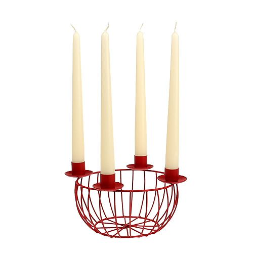 Product Metal bowl with 4 candle holders red Ø22cm