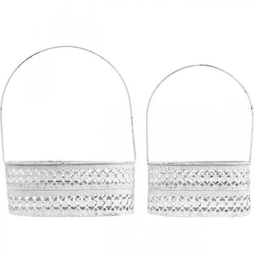 Floristik24 Metal basket oval, decorative vessel for planting white, silver vintage look L17 / 22cm H25 / 28cm set of 2