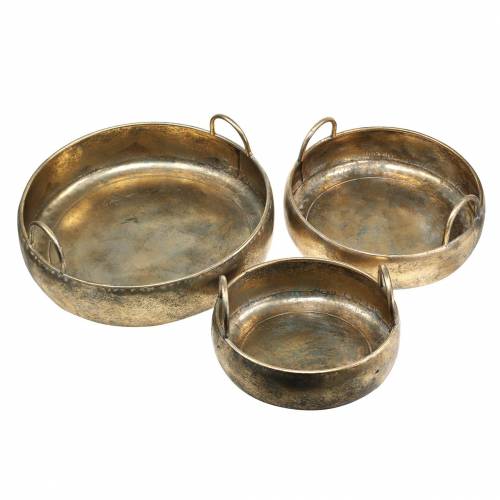 Floristik24 Metal bowl with handles, antique look, golden Ø47 / 38 / 31cm, set of 3