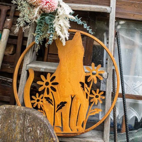 Floristik24 Metal sign patina cat with flowers Ø38cm