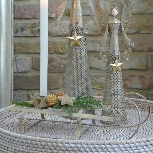 Floristik24 Sled for Christmas, winter decoration, decorative sledge golden, antique look L41cm H11cm