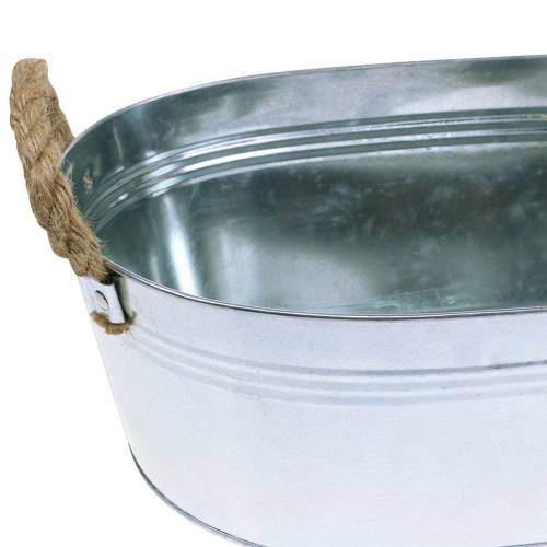 Product Planter zinc tub with jute handles silver 34.5cm H11.5cm
