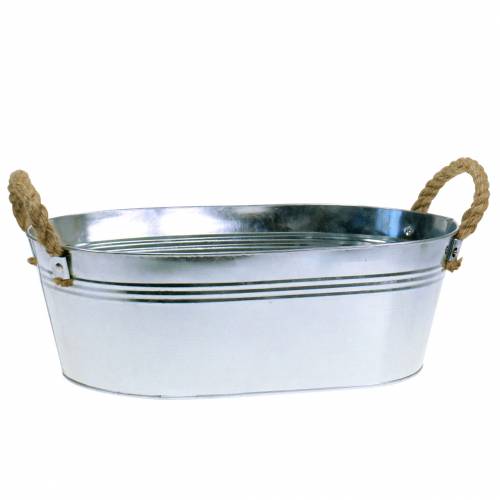 Floristik24 Planter zinc tub with jute handles silver 34.5cm H11.5cm