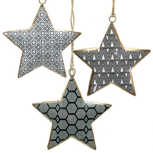 Floristik24 Metal star black and white 10cm 3pcs