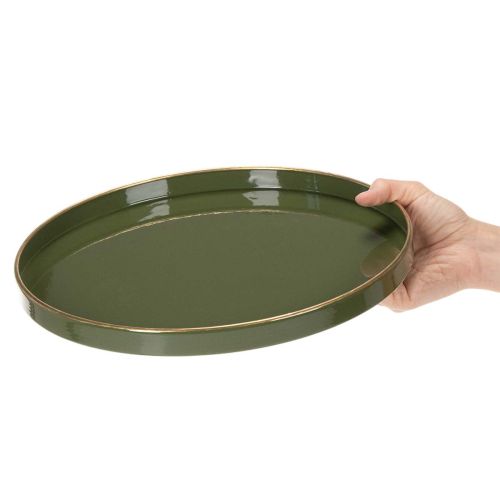 Decorative Green Metal Tray with Gold Rim 30cm | Floristik24.co.uk