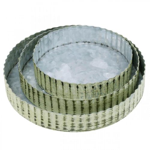 Product Metal plates for decorating, table decoration, candle tray round silver, green shabby chic Ø14/16.5/19.5 cm H3.5 cm set of 3