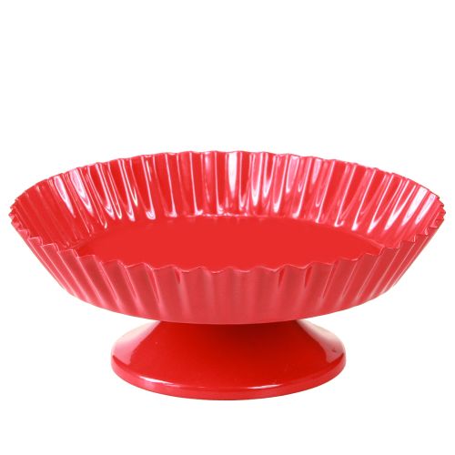 Metal plate red small decorative plate with base metal Ø14cm 2 pcs