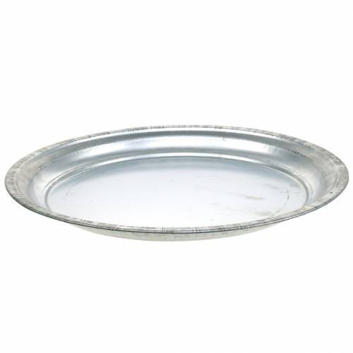 Product Decorative plate metal silver shiny Ø36cm H3cm