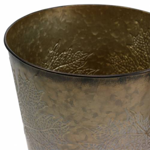 Floristik24 Decorative plant pot with leaves zinc metallic gray, orange, brown Ø17cm H14.5cm 3pcs