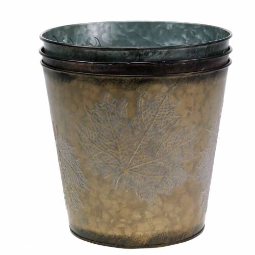 Product Decorative plant pot with leaves zinc metallic gray, orange, brown Ø18.5cm H15.5cm 3pcs