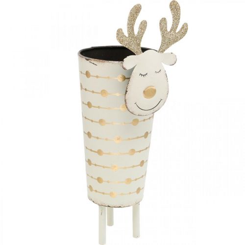 Floristik24 Reindeer plant pot, Advent decoration, metal decoration, planter for Christmas white, golden H28cm Ø8.5cm