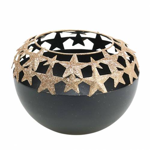 Floristik24 Table decoration Christmas vessel with stars black, golden Ø14cm H10.5cm