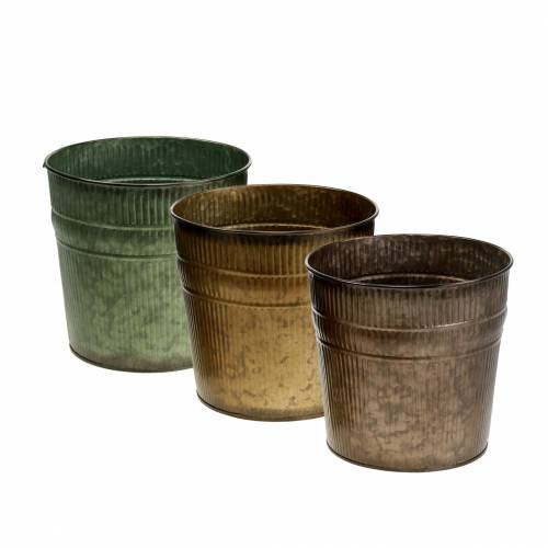 Floristik24 Plant pot orange, brown, green Ø13cm H12.5cm set of 3