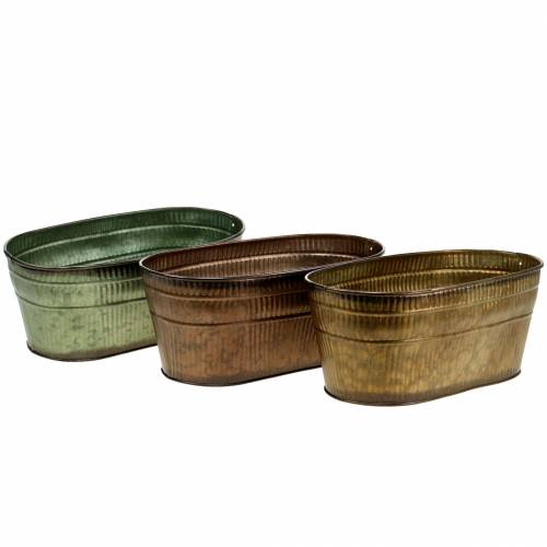 Floristik24 Plant bowl oval orange, brown, green 26×13.5cm H11cm set of 3