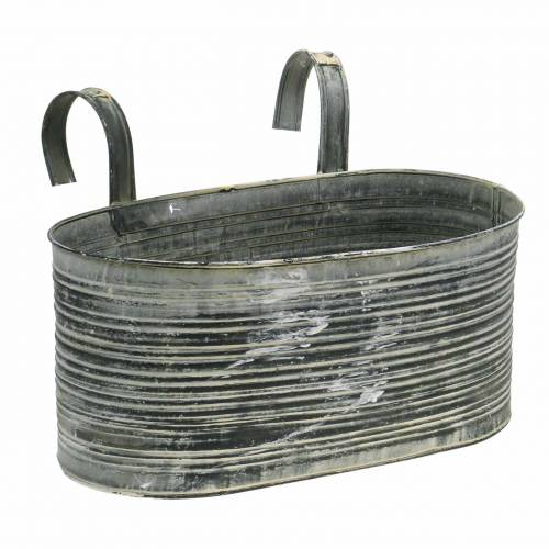 Plant bowl zinc pot oval for hanging antique cream 30×16.5cm H14.5cm