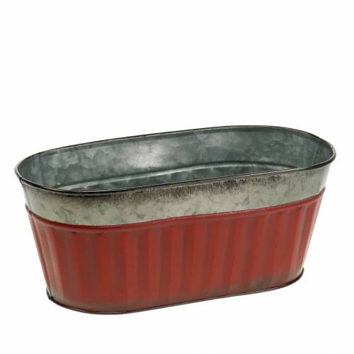 Floristik24 Plant pot oval red, silver zinc 26 × 13cm H11cm