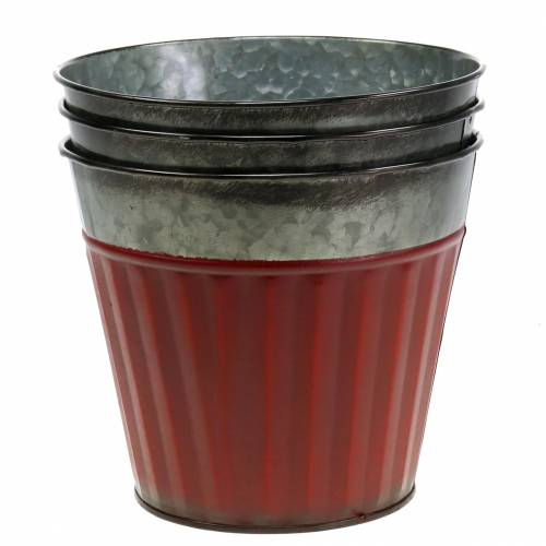 Floristik24 Plant pot red, silver zinc Ø17.5cm H15cm set of 3